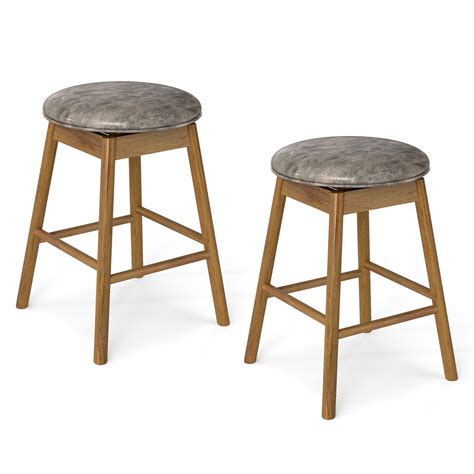 Swivel Counter-Height Bar stools with Solid Wood Legs and Footrests ...