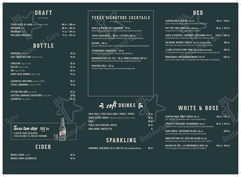 Menu at Texas Longhorn steakhouse, Linköping