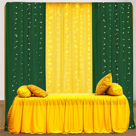 Party Propz Yellow Green Backdrop Decorations with Curtain Light, Haldi ...