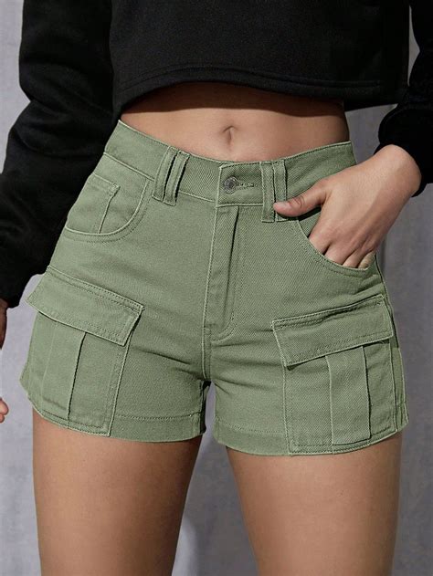 Flap Pocket Cargo Denim Shorts