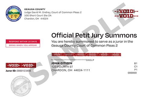 Summons Postcard | Geauga County Clerk of Courts
