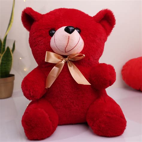 Red Plush Teddy Bear with Gold Bow | Valentine Gift – Moskai – moskai