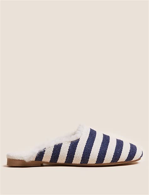 Buy Striped Faux Fur Lined Mule Slippers at Marks & Spencer