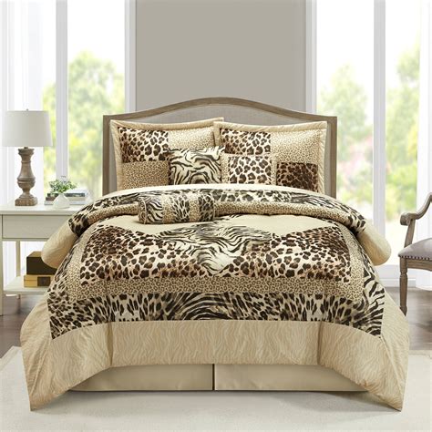 Lanco Leopard Print 7 Pieces Queen Comforter Set, Bed in a Bag, Gold ...