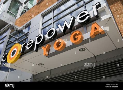 A logo sign outside of a CorePower Yoga location in Washington, D.C ...