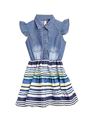 Buy StyleStone Girls Denim and Multi-Color Stripe Dress ...