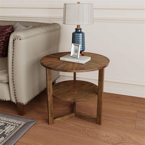 Amazon.com: PADMA HOUSE 25" Round Wood End Table, 2-Tier Solid Wood ...