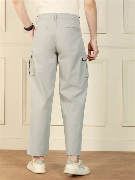 Men's Light Grey Relaxed Fit Solid Cotton Lycra Stretchable Trousers ...