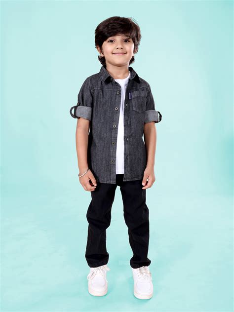 Boys Half Sleeve Round Neck Tee With Full Sleeves Single Pocket Denim ...