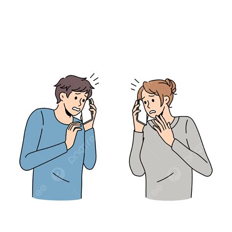 испуганный мужчина и женщина боятся говорить по телефону PNG ...