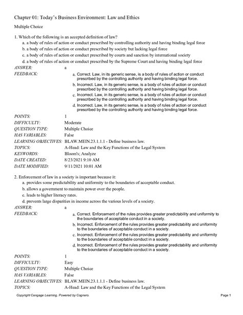 Test Bank for The Legal Environment of Business, 14th Edition by ...