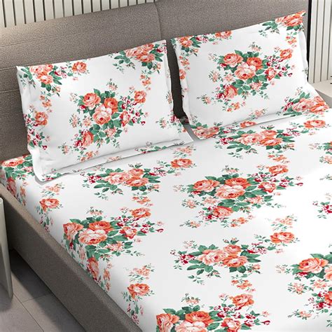 Buy LAYERS Zen Cotton Blend 225TC Floral Print 3Pcs Queen Bedsheet Set ...