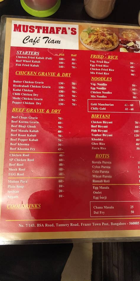 Menu at Café Ti'am, Bengaluru
