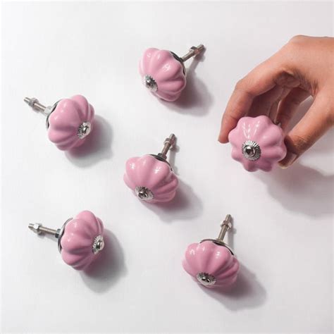 Pink Ceramic Door Knob Pink Set Of 6 Online - Premium Knob | Nestasia