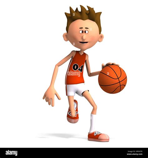 3D-illustration of a cute and funny cartoon basketball player dribbling ...