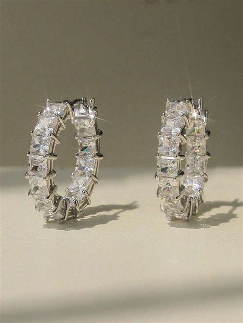 1pair 925 Silver Cubic Zirconia Women's Earrings, Minimalist Fashion ...