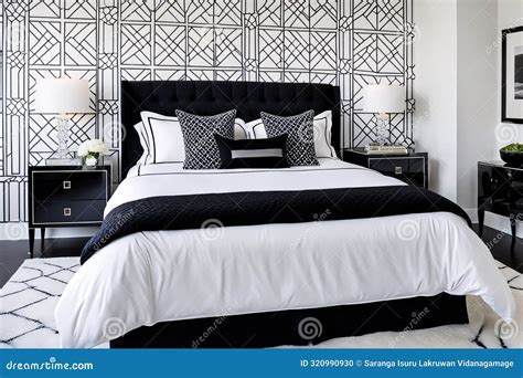 Luxurious Black-and-White Themed Bedroom with Modern Elegance Stock ...
