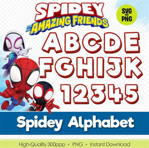 Spidey and His Amazing Friends Font SVG and PNG - Superhero Alphabet, Numbers & Letters ...