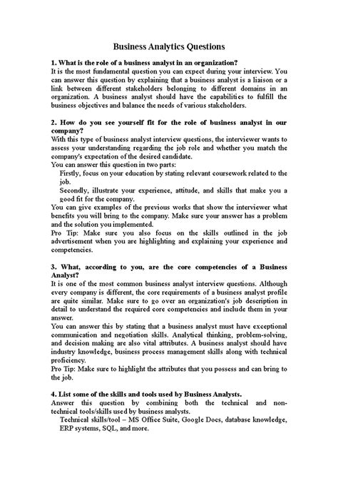 MBA Decision Science: Key Business Analyst Interview Questions - Studocu