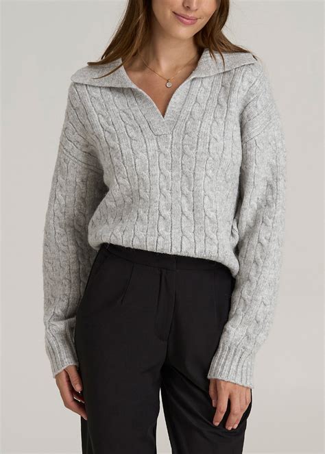 Johnny Collar Cable Knit Sweater for Tall Women | American Tall