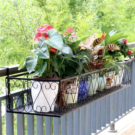 Iron Balcony Planters Railing Hanging Railing Flower Pots Holder with ...