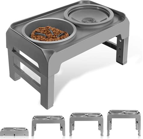 H&A PETCARE 3-in-1 Raised Dog And Cat Bowl: Elevated Feeding Bowl with Slow Feeder, Non-Spill ...