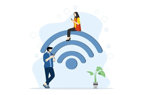 mobile network concept, wireless Internet connection technology. Wi-Fi illustration. People use ...