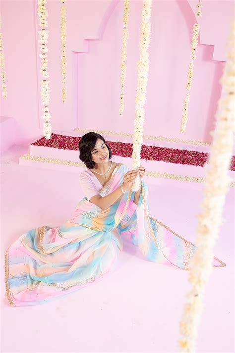 Pure Chiffon Samundar Leheriya Aari Sequins Chaadi Work Saree