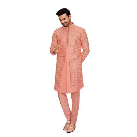 Peach Silk Wedding Look Indowestern – Suvidha Fashion