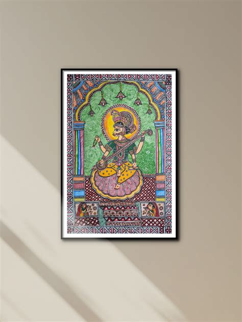 Madhubani painting of Saraswati mata