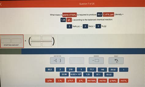 Answered: What mass in grams of NaN3 is required to produce 50.2 L of ...