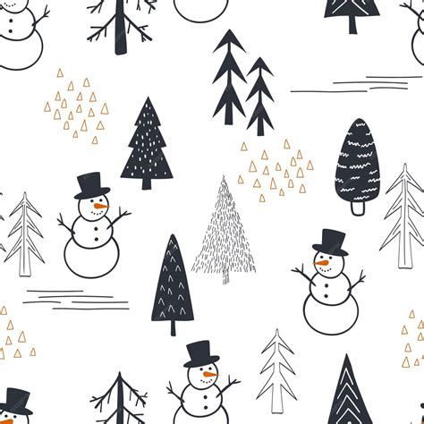 Winter forest. cheerful snowman. seamless pattern | Premium Vector