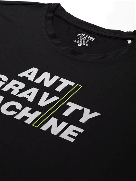 Alcis Men Black Typography Printed Anti Static Slim Fit Sports T-shirt ...