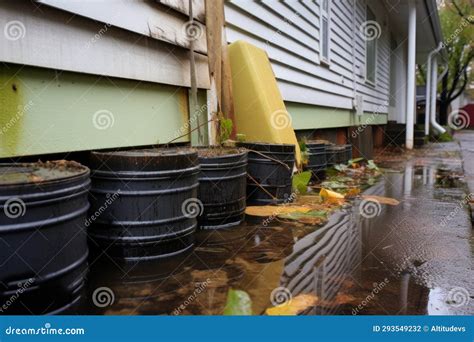 Rainwater Collection Barrels Under a House Gutter Stock Photo - Image ...