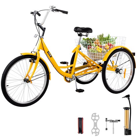 Buy VEVOR Adult Tricycle 24 inch, 1-Speed Three Wheel Bikes ,Tricycle ...