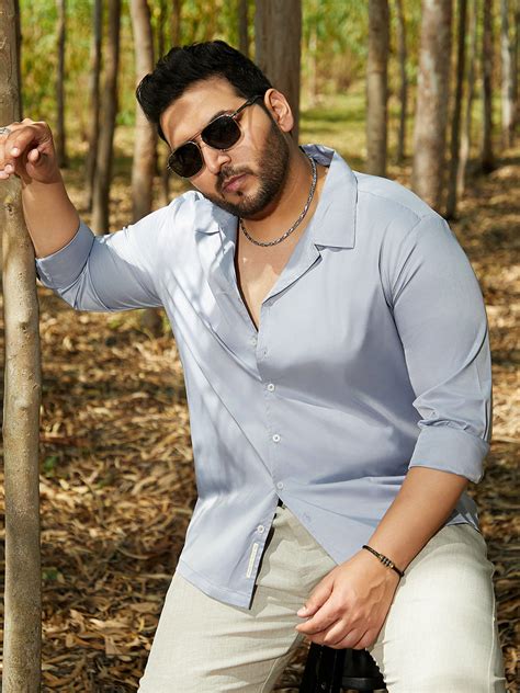 Instafab Plus Men's Flint Grey Solid Cuban Shirt