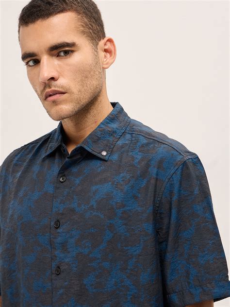 Shop Dark Blue Abstract Digital Print Relax Fit Casual Shirt Online ...