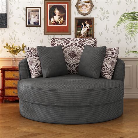 Oversized Swivel Accent Barrel Chair, 51.5"W Round Sofa & Chair with 5 ...