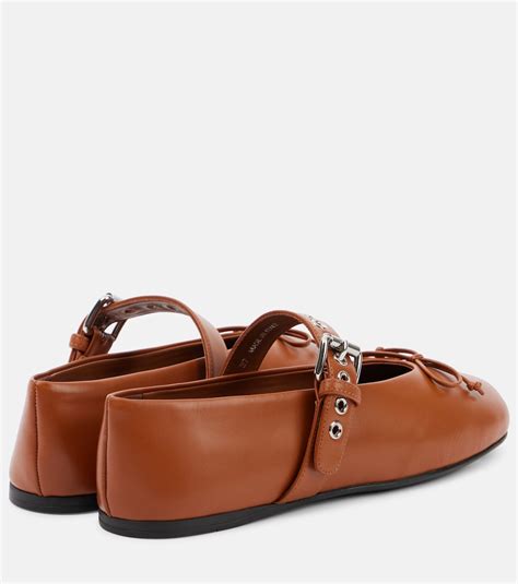 Leather ballet flats in brown - Miu Miu | Mytheresa