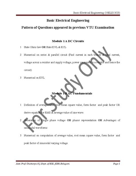 VTU BEE Exam Question Patterns: Previous Questions Review - Studocu