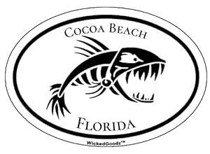 WickedGoodz Oval Cocoa Beach Fierce Fish Vinyl Decal - Florida Bumper ...