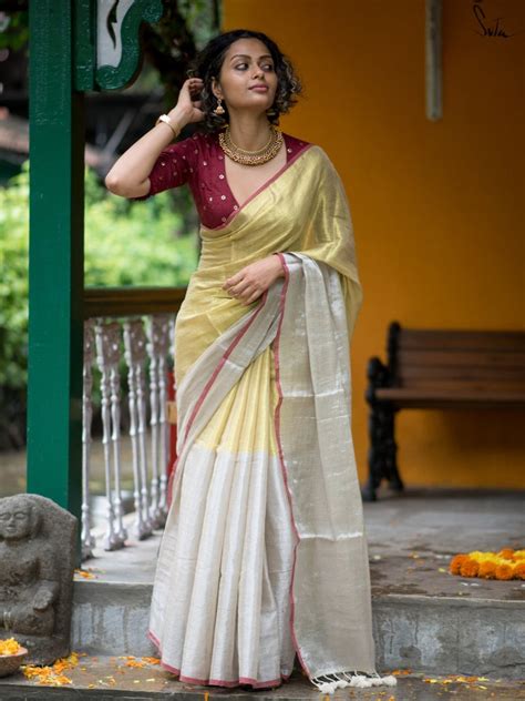Cotton Zari Kerala Saree In Off White And Gold|Urja|Suta