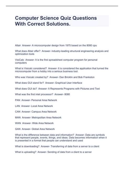 Computer Science Quiz Questions With Correct Solutions. - Computer ...