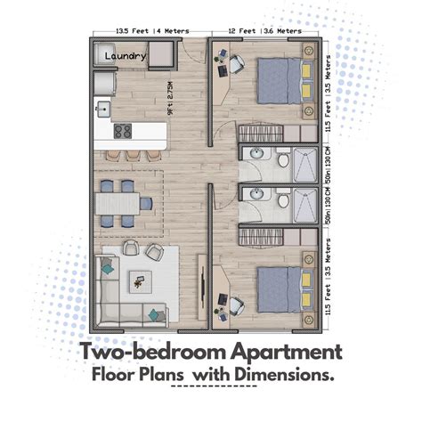 Two-Bedroom Apartment Floor Plans Ideas with Dimensions | Apartment ...