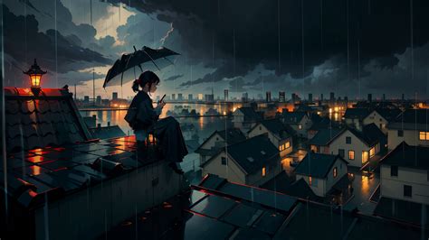 1920x1080 Resolution Anime Girl Disconnected to City 1080P Laptop Full ...