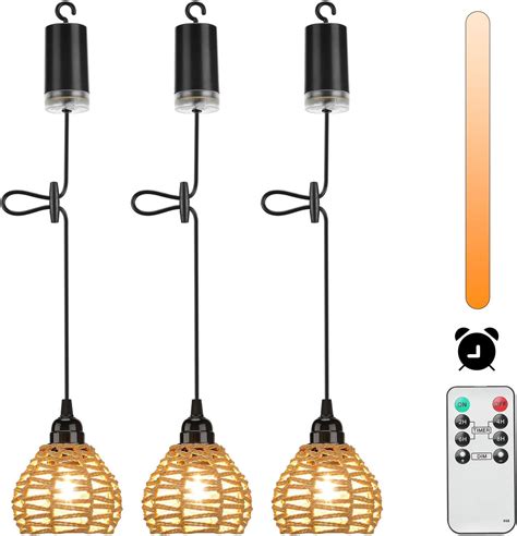 Lightess 3 Hanging Lights Battery Operated Pendant Ceiling Light Indoor ...