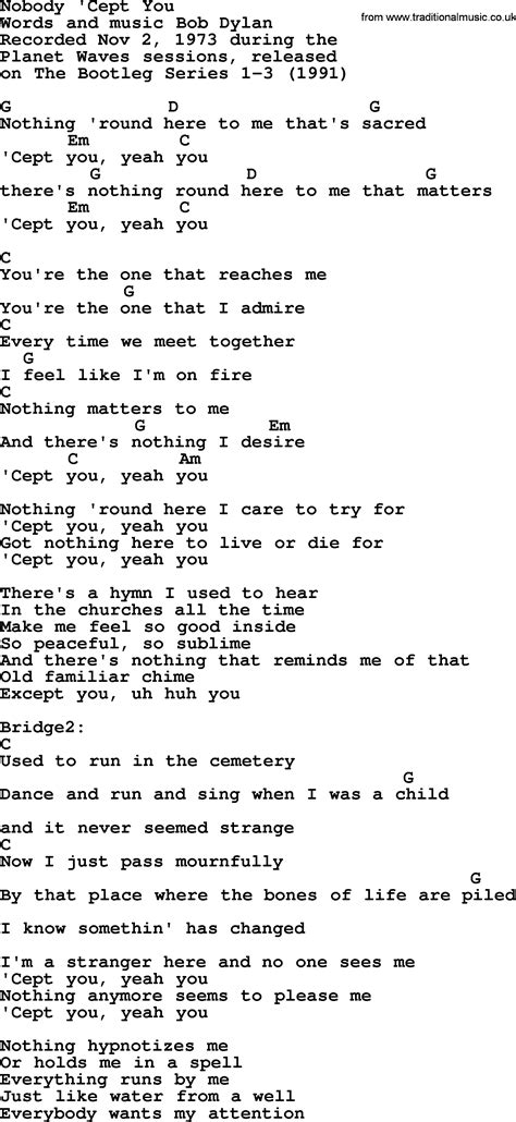 Bob Dylan song - Nobody 'Cept You, lyrics and chords