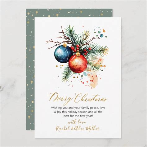 Botanical Gold Script Non Photo Merry Christmas Holiday Card | Zazzle ...