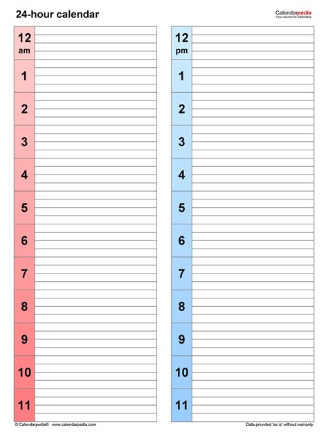 Hourly calendars in Microsoft Word format - 20+ templates