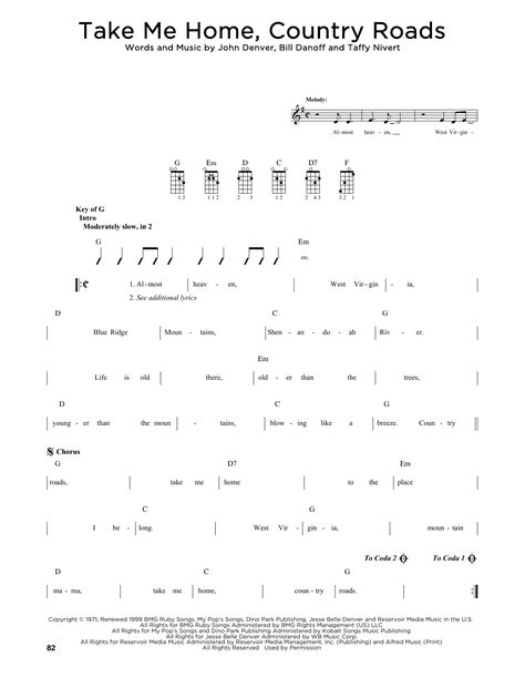 Take Me Home Country Roads Easy Guitar Tablature D I Take Me Home